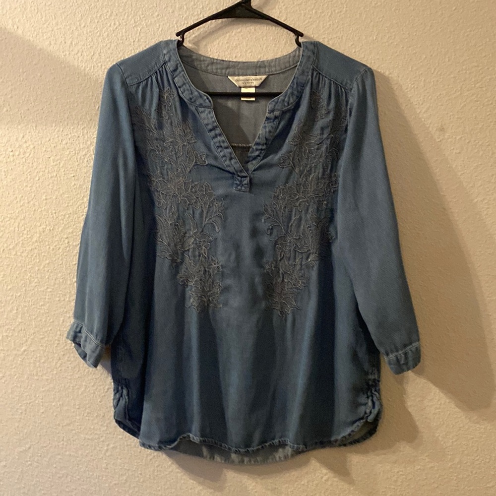 Christopher & Banks embroidered denim top size PS